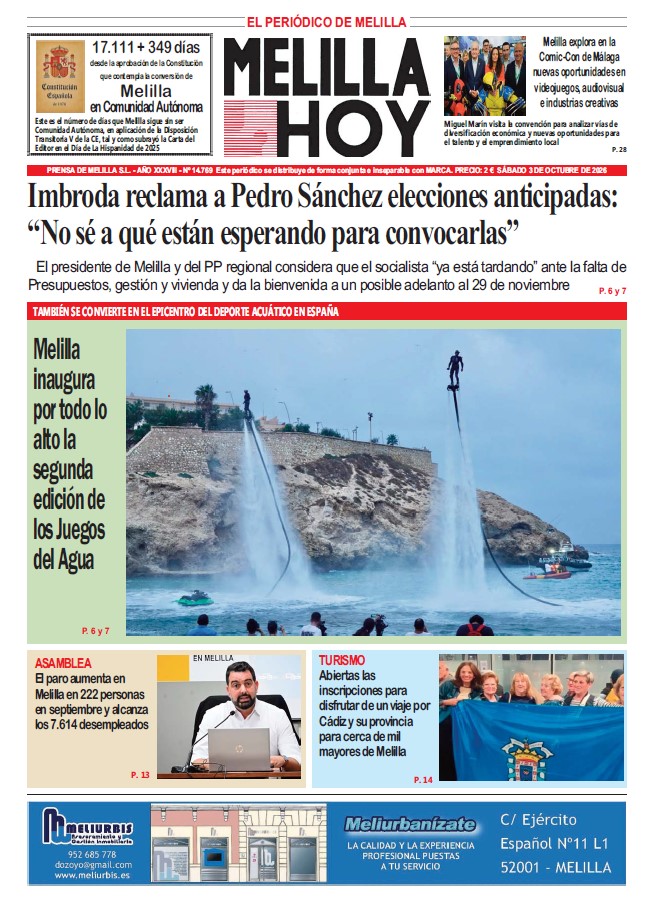 Portada del periódico Melilla Hoy con noticias locales y eventos